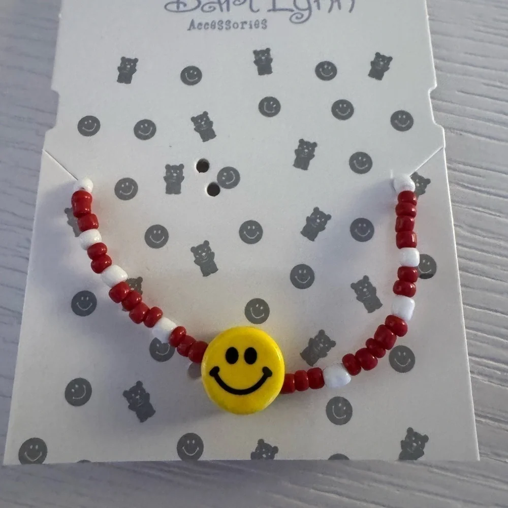 Bari Lynn. Smiley Beaded Necklace in Red and White